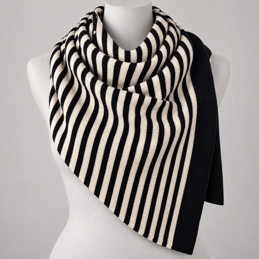 Jack + Lucy Black Cream Striped Knit Blanket Scarf Minimalist Cozy Winter Wrap